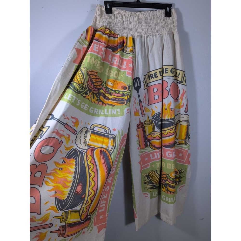 Flour Sack Cotton Wide Leg BBQ Pants Garden Hippie Cottage Core Boho OSFA New